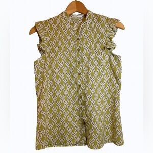Jade by Melody Tam Lime Geometric Flutter Sleeve Chartreuse Blouse Size S Boho
